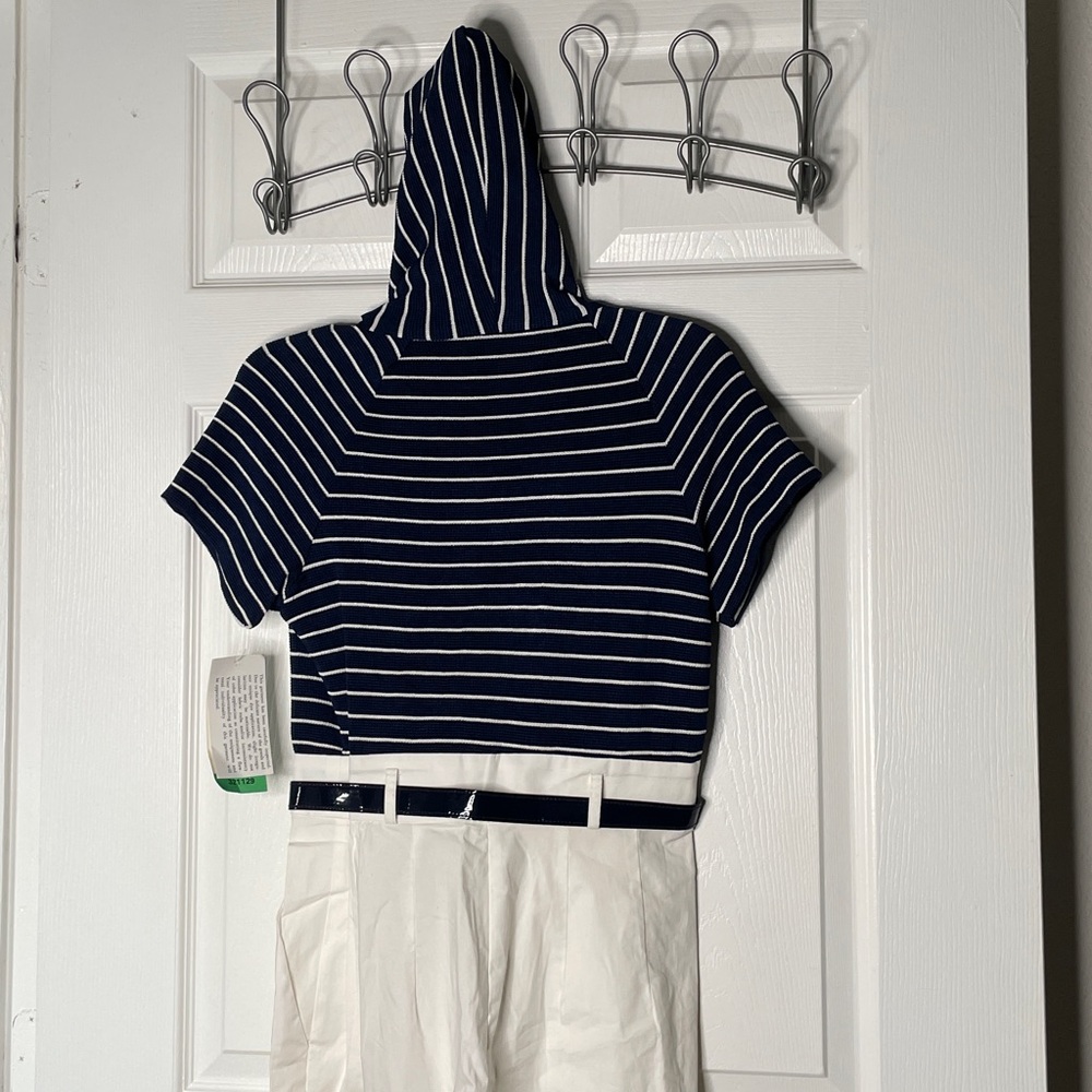 NWT John Roberts Sailor Striped Short Sleeve Hooded Belted Jumpsuit Vintage - Picture 6 of 7